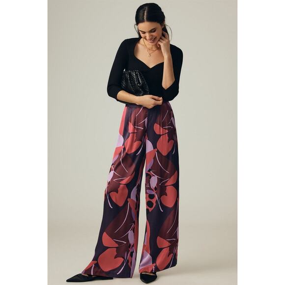 ANTHROPOLOGIE Hutch Printed Wide Leg Pant Sz XS Petite Flowy High Rise Chic Sexy - Picture 1 of 16